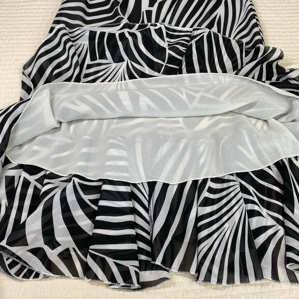 F&A Future Collection Womens Ruffle Midi Skirt Size XL Flare Elastic Waist Zebra